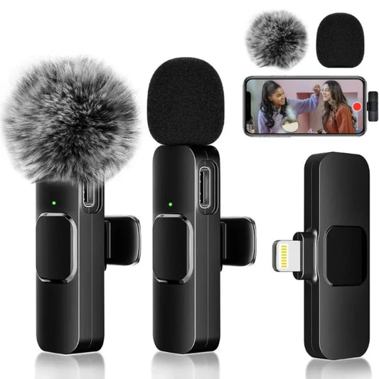 2 Pcs Wireless Lavalier Microphone, Mini Clip-on Mic for iPhone Android iPad, Crystal Clear Sound Quality