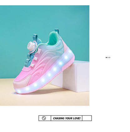 Children Roller Skate Shoes - LED Light Sneakers with USB Charging & Durable TPR Outsole
