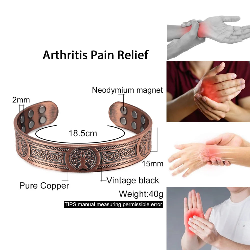 Vinterly Pure Copper Bracelets Vintage Viking Yggdrasil 15mm Adjustable Cuff Bangles Health Energy High Magnet Jewelry Resizable