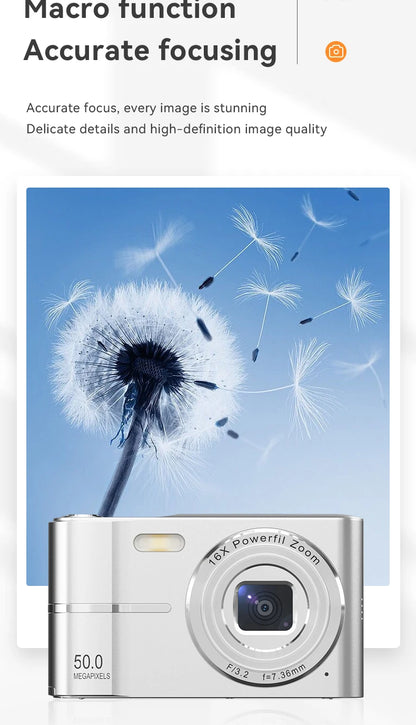 Portable Digital Camera - 44MP Compact Camera with 16x Zoom & 2.4 Inch LCD Screen