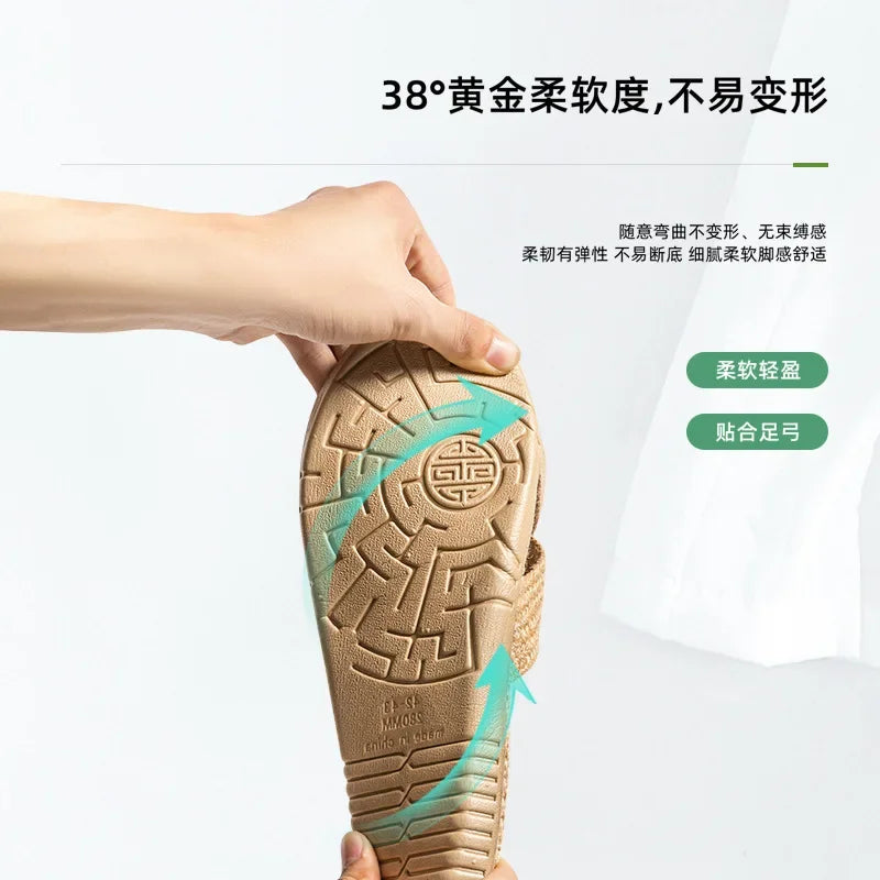 Men Shoes Slippers Linen Home Indoor Open Toe Flat Shoe Beach Slippers Striped Spliced Rubber Sandals Zapatillas Hombre