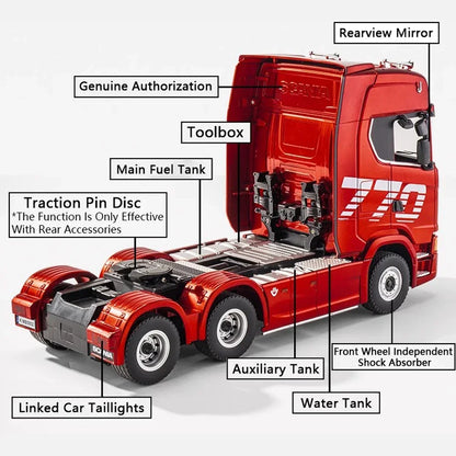 HUINA 1501 770S RC Tractor Truck - 118 Scale Alloy Engineering Vehicle with Lights and Sounds - ZOOMNSTORE