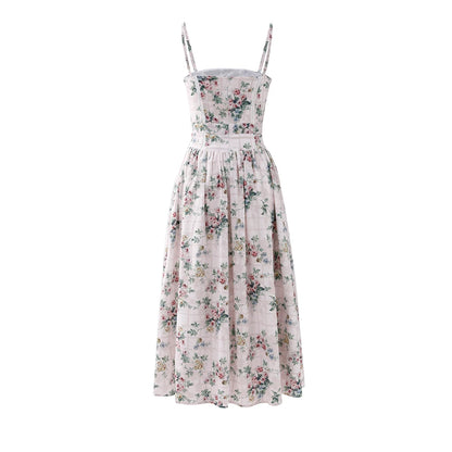 Summer Midi Dress - Women's Floral Print Elegant Camisole Fit and Flare Holiday Dress
