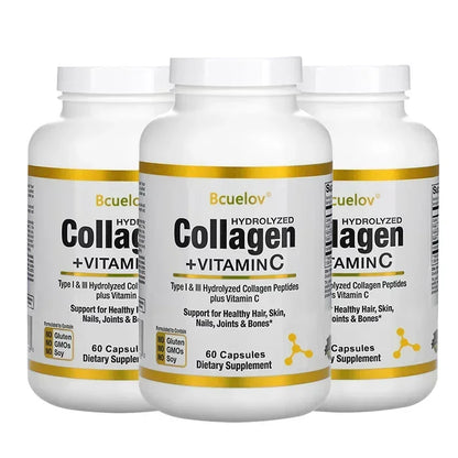 Hydrolyzed Collagen Peptides + Vitamin C, Types I & III Support Healthy Hair, Skin, Nails, Joints & Bones Boosts Immunity