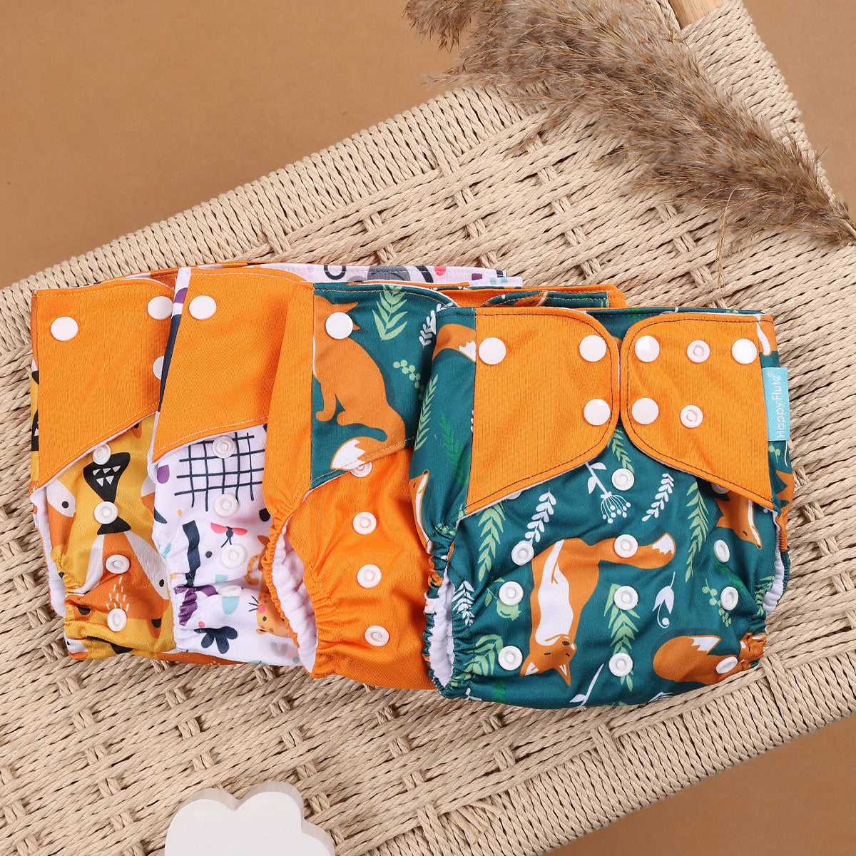 Eco Friendly Cloth Diaper - HappyFlute 4Pcs Reusable Baby Diaper Set Waterproof Pocket Design
