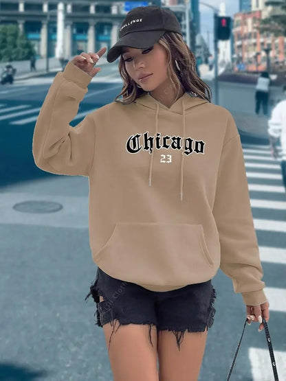 CHICAGO 23 Letter Hoodies Women's Hooded Sweatshirt Pullover Spring Autumn Top Aesthetic Y2K Street Sport Clothing Woman Hoody