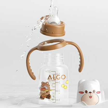 8.12 oz polypropylene baby bottle with handle - leak proof standard caliber, durable PP material and silicone nipple, ideal gift