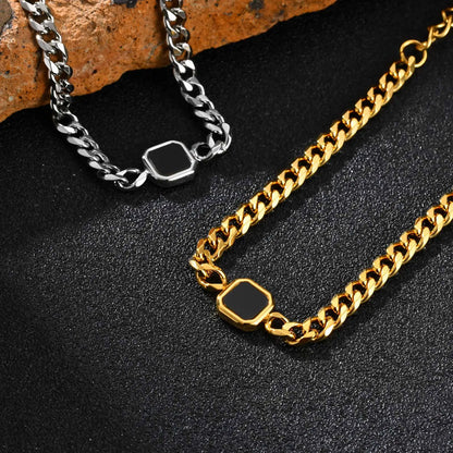 Fashion Chic Square Acrylic Charm Bracelet, Silver Gold Color Stainless Steel Twist Chain Bracelet, Minimalist Jewelry for Men