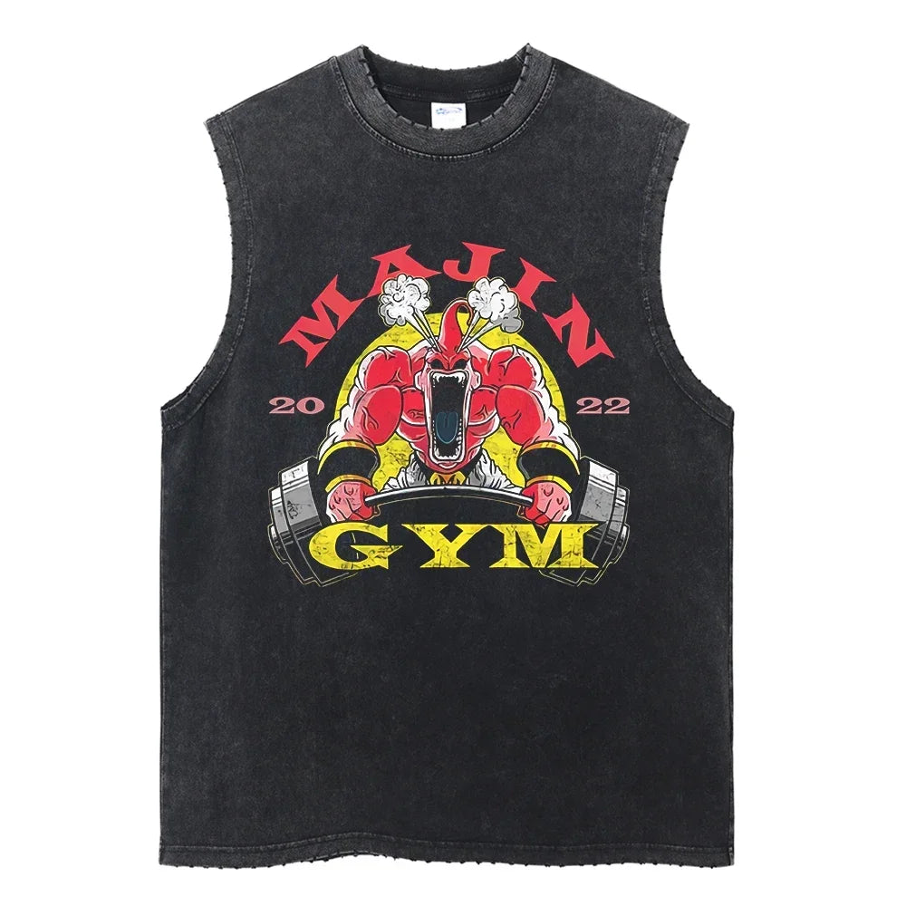 Vintage Vest Washed T-Shirt Anime Dragon Ball Graphic Tank Top Cotton Sleeveless Streetwear Loose GYM T Shirt Men's Clothing