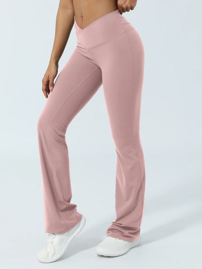 V-Cross Fitness Flare Pants Lifting Buttocks Cross Waist Yoga Sport Leggings Gym Outdoor Acticewear Workout Wide-Leg Pants
