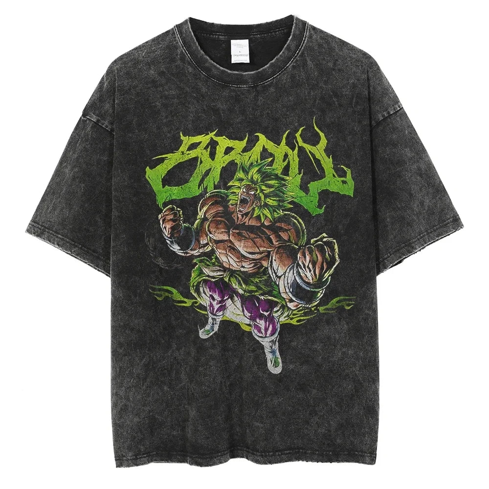 T-shirt Men's Street Clothing Dragon Ball Cartoon Pattern Vintage T-shirt Neutral Casual White Cotton Women T-shirt Top