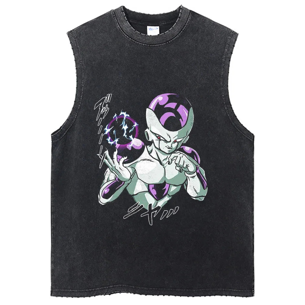 Fashion Dragon Ball Z Harajuku T-Shirts Retro Streetwear Washed Anime Man Tank Tops Tees Retro Manga Oversize Sleeveless Vest