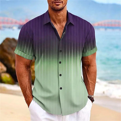 2024 Men's Gradient Striped Shirt Slim Breathable Fashion Short-sleeved High-quality Design Casual Button-down Shirts Male