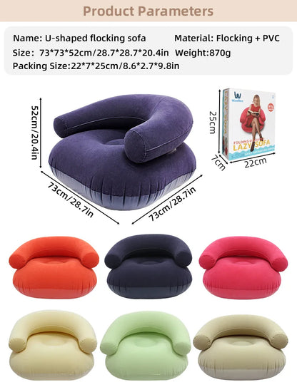 Inflatable Lazy Sofa U-shaped Flocking with Armrests, Backrest Seat Outdoor Pvc Indoor Portable Single Inflatable Sofa
