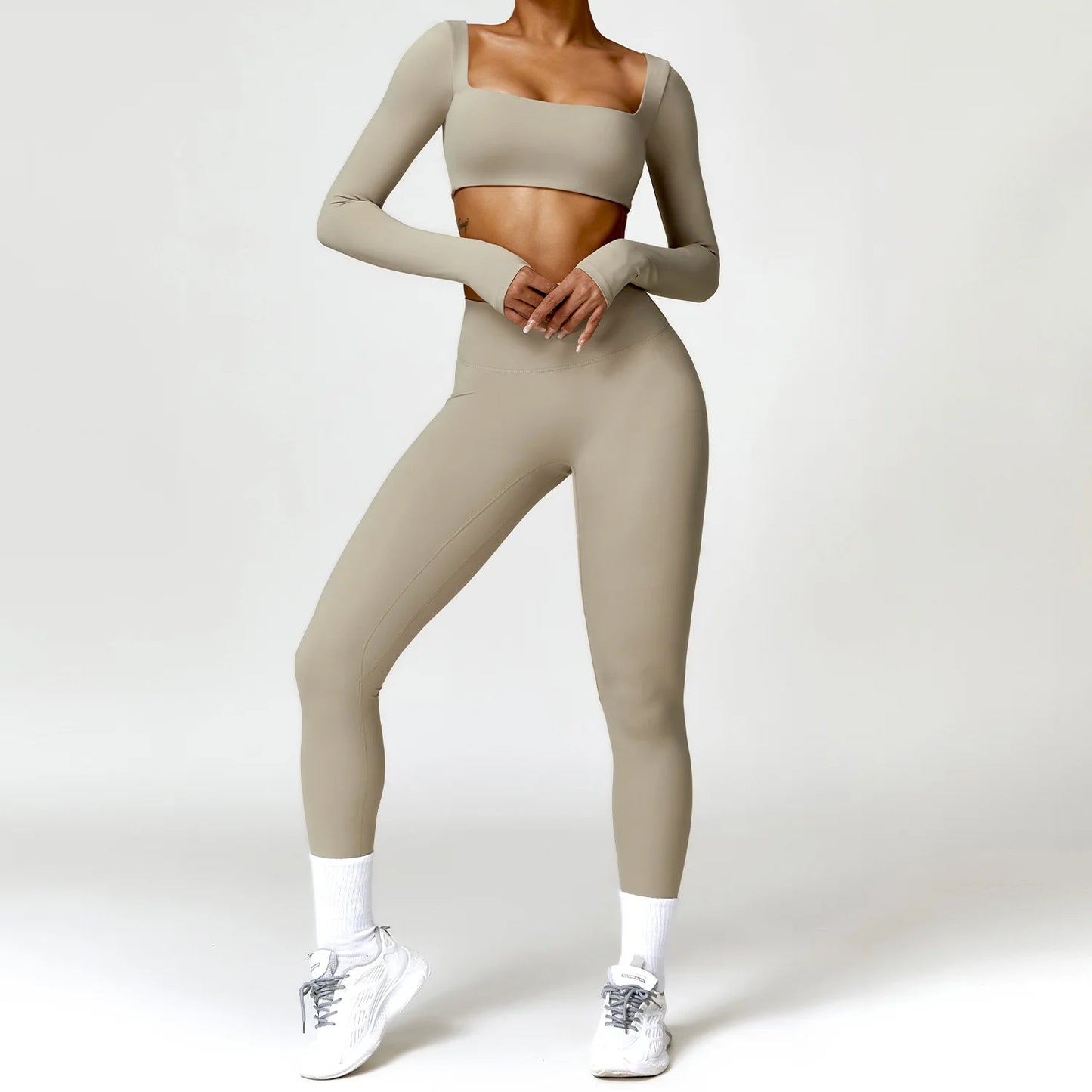 Women Yoga Suit - Quick Dry Gym Tracksuit With Long Sleeve Top & High Waist Leggings
