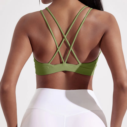 Solid Color Cross Fitness Bra Soft High Strength Women Tight Sport Top Comprehensive Training Gym Yoga Underwear With Chest Pad