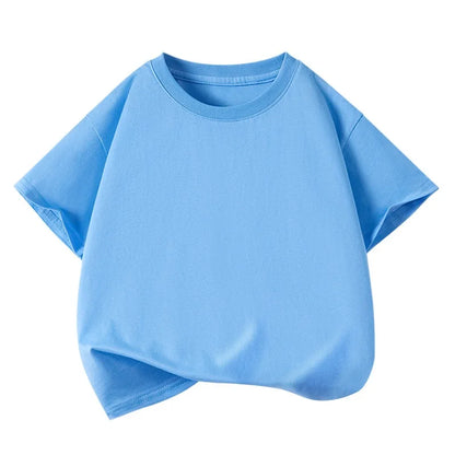 Children's Pure Cotton Short-Sleeved Solid Color Sports Casual Round-Neck T-Shirt Summer Breathable Soft Kid's Basic Top