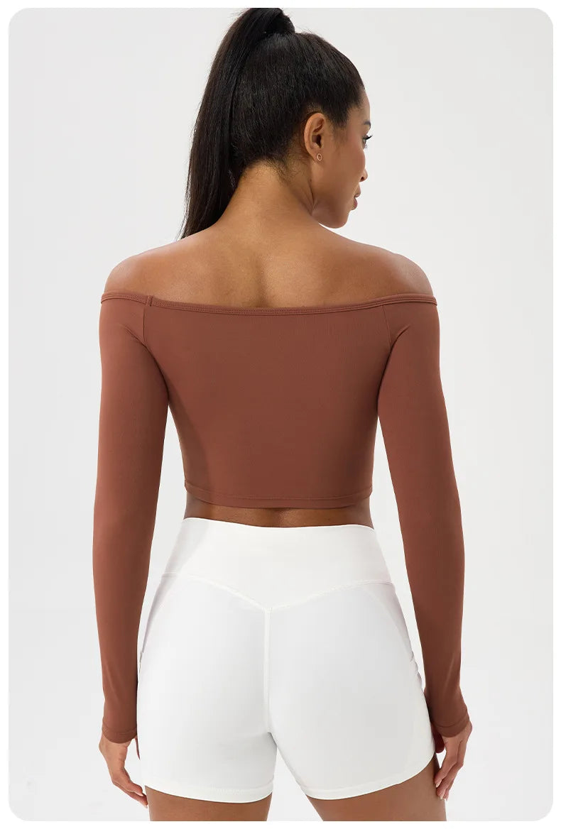 Women's Yoga Shirt - Long Sleeve One Shoulder Tight Fit Workout Top | Quick Drying