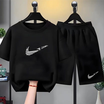 Children Set white T-shirt Short-Sleeved+Shorts Boy Girl Toddler 3-12Years Casual Sports Brand cool Fashio Clothes Summer