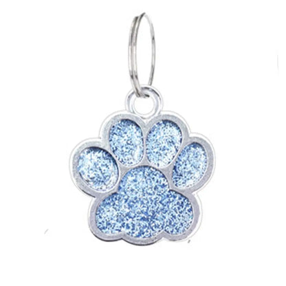 Cat Dog Paw Print Dog Cat Tags Anti-Lost Pet Glitter Pendant with Hook Exquisite Pet Collar Tag Pendant Kitten
