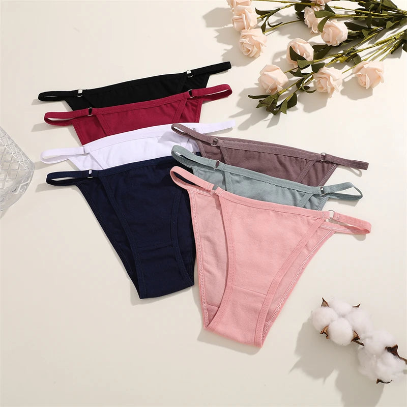 FINETOO 4Pcs Women's Cotton Panties Sexy Metal Ring Waist Underwear Solid Breathable Panties Ladies Soft Briefs Comfort Lingerie