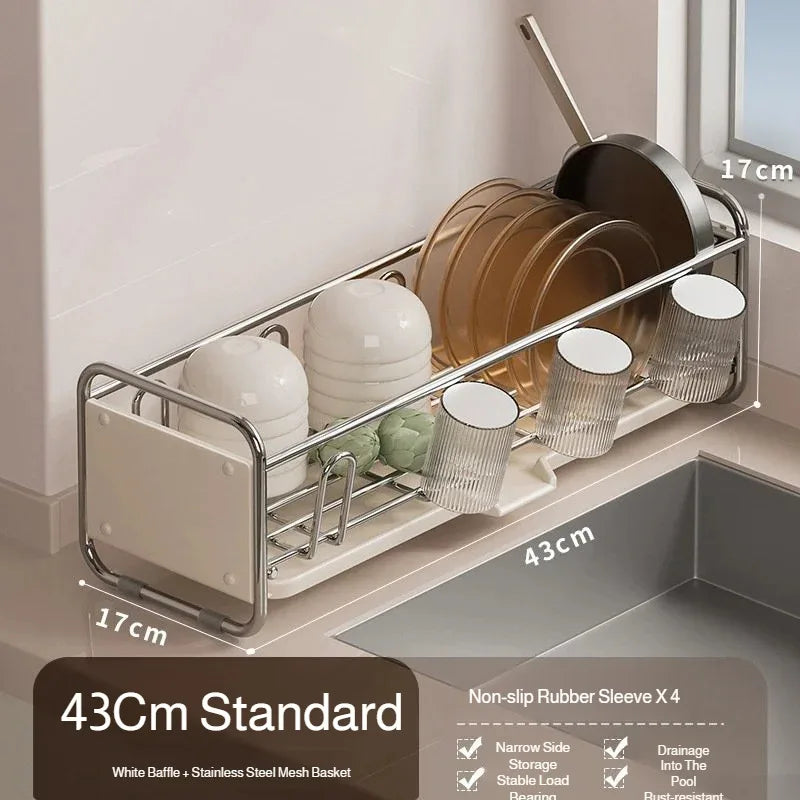 Stainless Steel Dish Rack | Narrow Kitchen Utensil Drainer & Countertop Cutlery Holder
