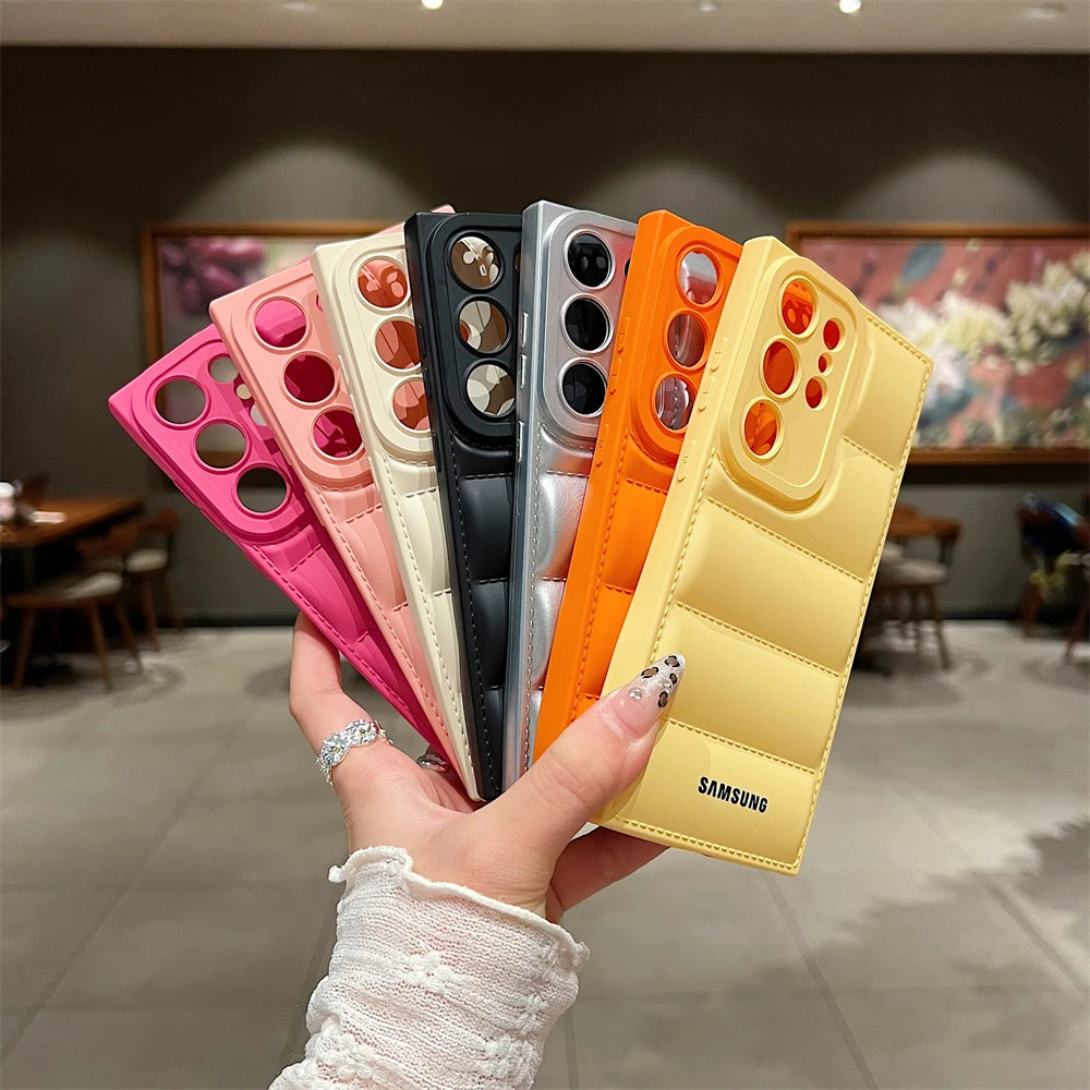 Wave Puffer Down Jacket Phone Case Samsung S26 S25 S24 S23 S22 Ultra S21 Plus Note 20 A72 A54 Solid Color Shockproof Soft Cover