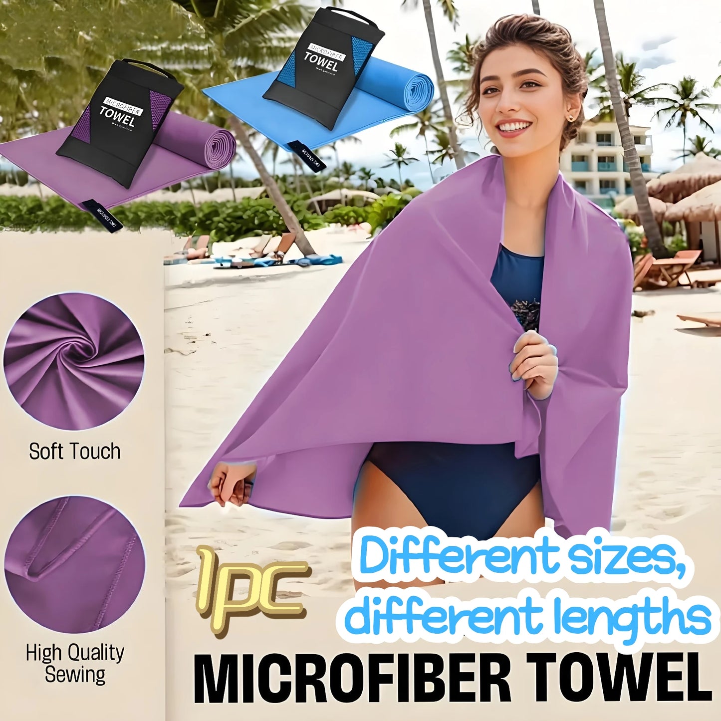 1pc Outdoor Sports Quick Drying Towel, Microfiber Swimming Towel, Non-Sticky Sand Beach Towel，Suitable for travel
