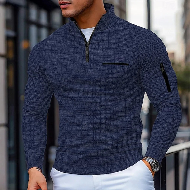 Men's Casual Long-Sleeve Polo Shirt Pullover Sweatshirt Spring and Autumn Outdoor Sports Zipper Men's Shirt Sweatshirt Top