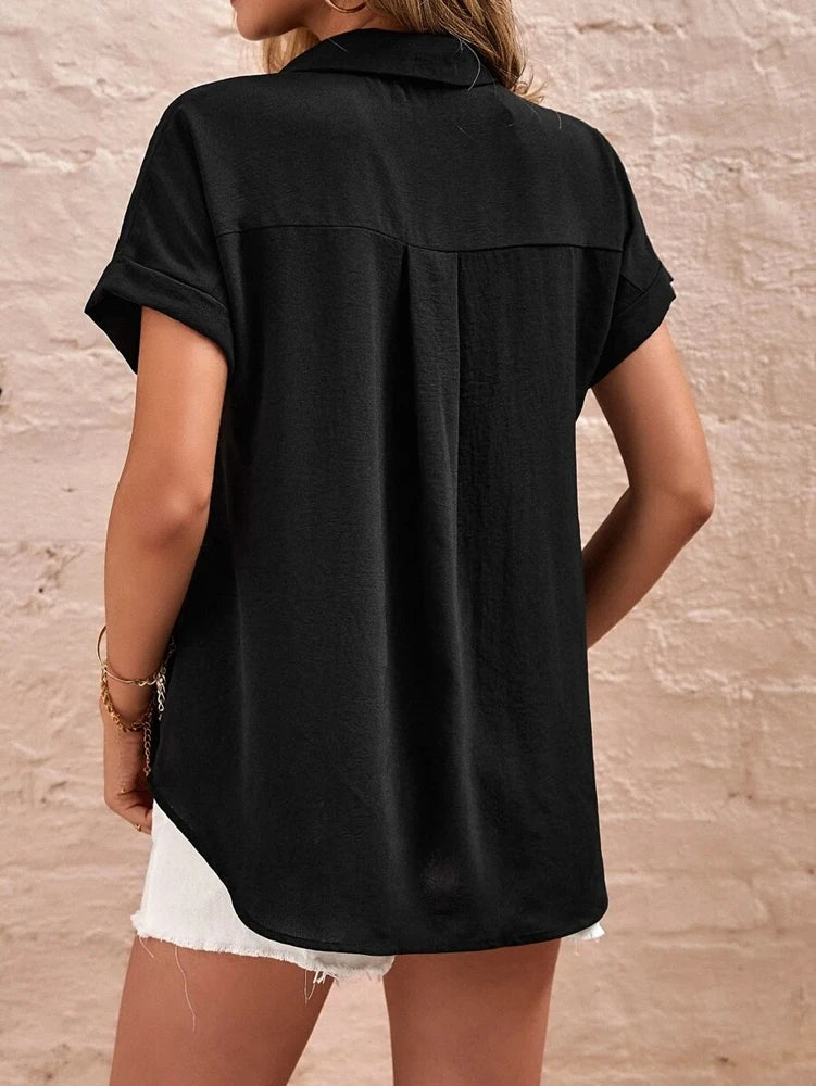 Summer new Tencel ramie short-sleeved shirt women, loose casual, pocket design is strong, thin and chic.