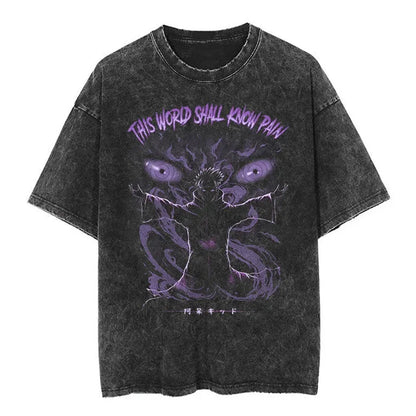 Men Streetwear Tshirt Japanese Naruto Anime Graphic T-Shirt Cotton Harajuku Washed T Shirt Summer Hip Hop Tops Tees Black