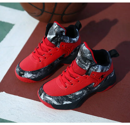 Children Basketball Shoes - Kids Sneakers Lace Up | Non Slip PU Leather High Top
