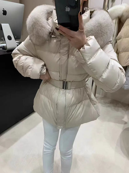 Korean New Winter Slim Waist Fitted Plus Size Thick Down Cotton Parkas Women Big Fur Collar Warm Coat Fashion Trendy Warm