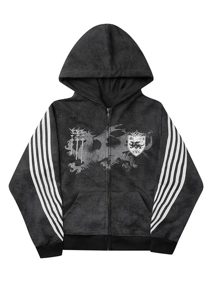 Y2K Gothic Punk Printed Men's and Women's Street Fashion Hooded Sports Shirt Hip Hop Retro Harajuku Loose Zip-up Hoodie 2025 new