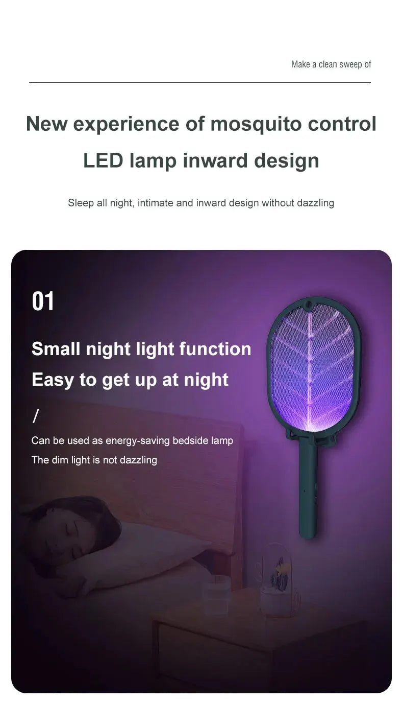 Electric Mosquito Swatter Mosquito Killer USB Rechargeable Angle Adjustable Electric Bug Zapper Fly Bat Insect Swatter
