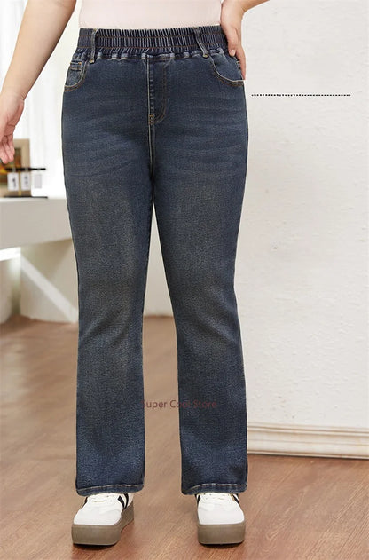 7XL Flared Jeans Bootcut Women 6XL High Elastic Waist Pants Stretched Elegant Plus Size Spring Autumn Female Lady Denim Trousers