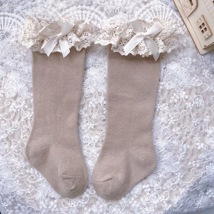 New Winter Autumn Baby Girls Knee High Socks Lace  Ruffle Long Sock Cotton Kids Toddlers Princess Christma Socken For 0-5Years