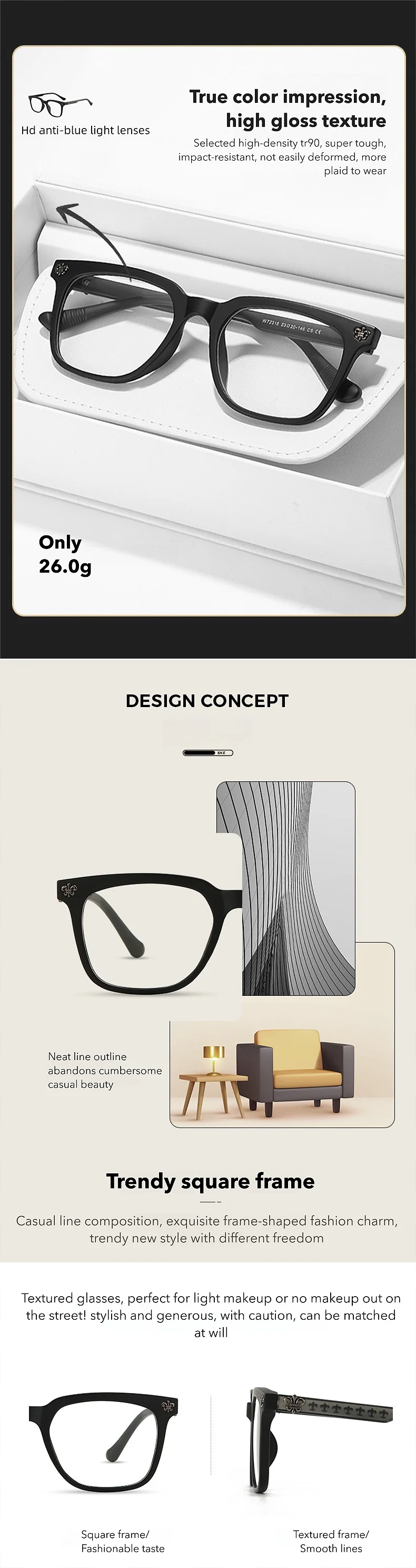 Reading Glasses Men - KANSEPT Rectangle Eyewear with Blue Light Lenses & Anti-Reflective Coating