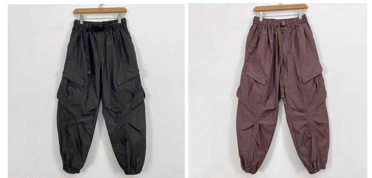 Korean Techwear Cargo Pants Men Spring Summer Quick Dry Lightweight Streetwear Casual Loose Fit Tapered Joggers Hip Hop Trendy