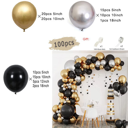 Black and Gold Balloon Garland Arch Kit - Wedding Birthday Party Decorations with Starburst Foil Balloons
