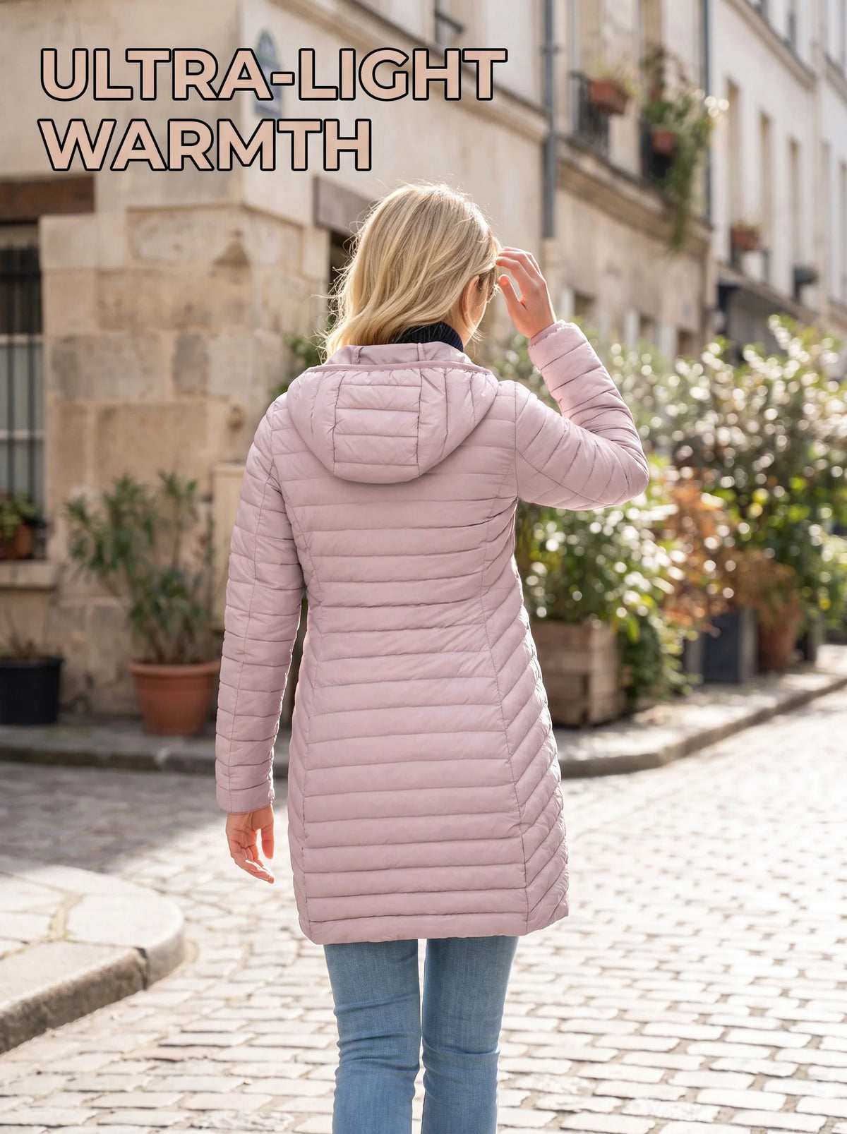 Ultralight Packable Puffer Coat for Women Long Warm Loose Solid Outwear with Detachable Hood