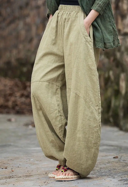 Elegant Women's Cotton Linen Baggy Cargo y2k Pants Vintage Elastic Waist Trousers Loose Casual Long Wide Leg Oversize Clothes
