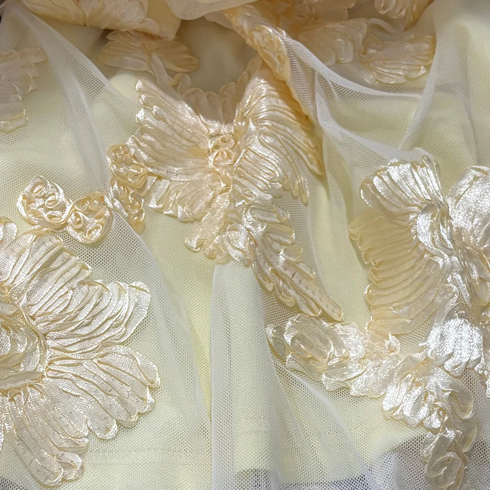 Backless Mermaid Dress Maxi Yellow Prom Gown With 3D Floral Embroidery - Sexy Lace Up Party