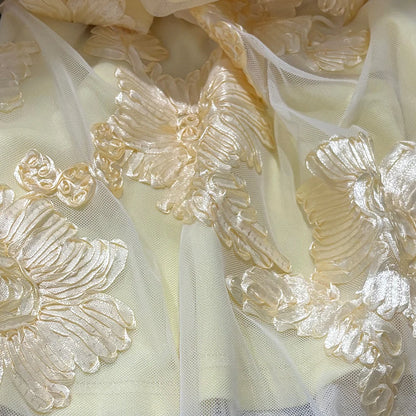 Backless Mermaid Dress Maxi Yellow Prom Gown With 3D Floral Embroidery - Sexy Lace Up Party