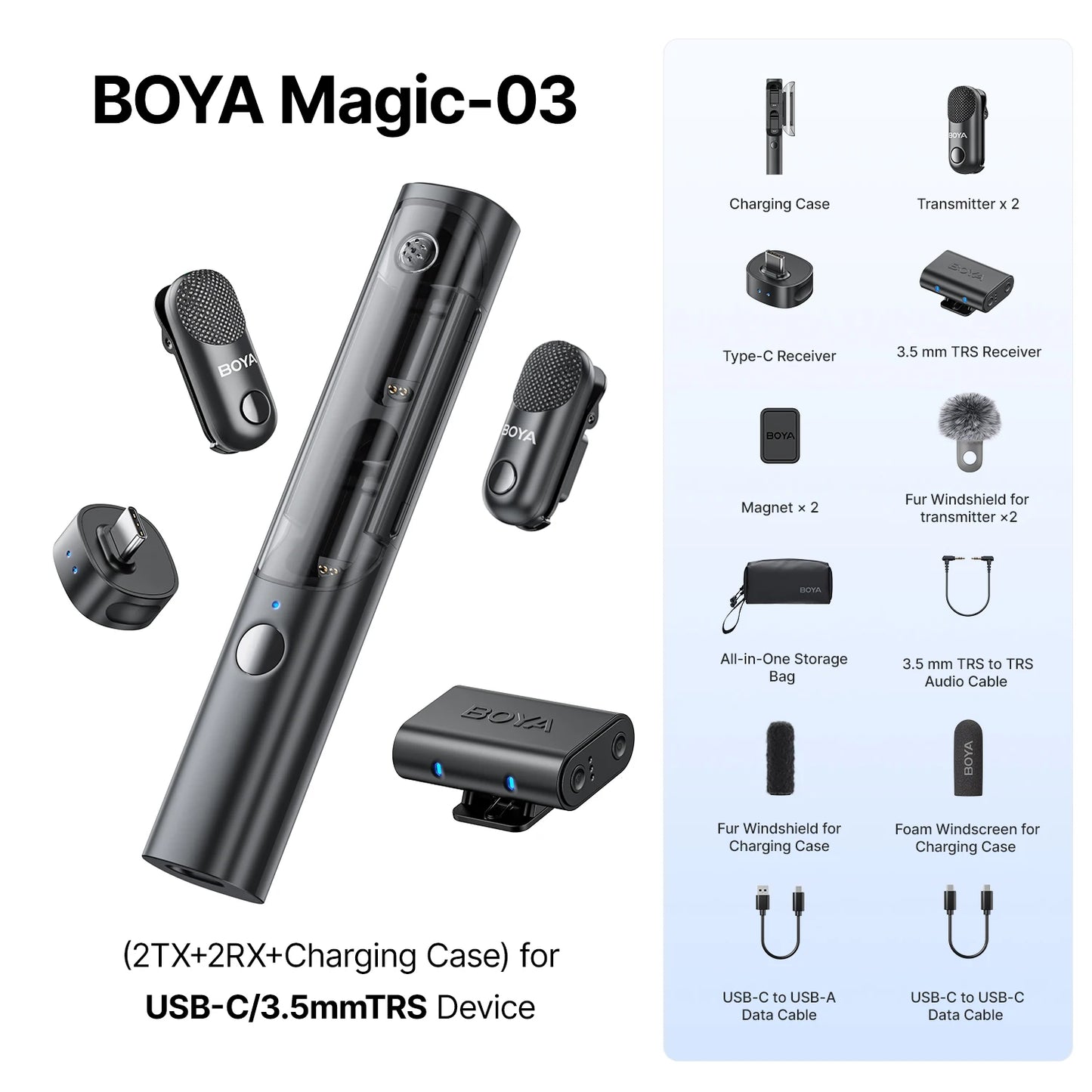 BOYA BOYA Magic Professional Wireless Lapel Microphone Shotgun/Desktop/Handheld Mic for iPhone Android Camera PC Video Recording