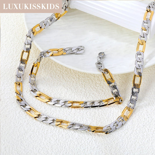 LUXUKISSKIDS Cuban Link Chain Necklaces Bracelets Set for Men/Woman 6/8/10mm Gold Color Stainless Steel Chain Punk Jewelry GIfts