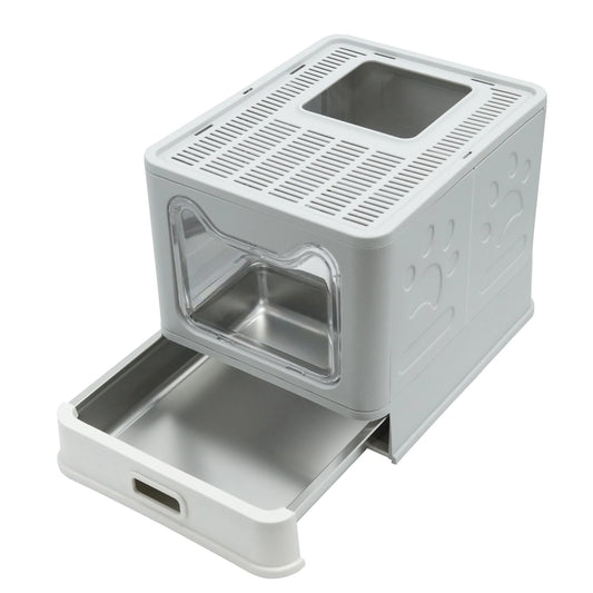 Bingopaw Stainless Steel Cat Litter Box - Front Entry with Lid  Litter Scoop for Easy Cleaning - ZOOMNSTORE