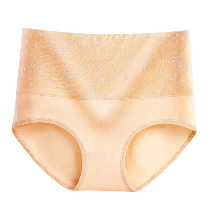 Plus Size Women's Cotton Underwear High Waisted Tummy Control Panties Full Coverage Briefs Jacquard Ladies Panty 3 Pack
