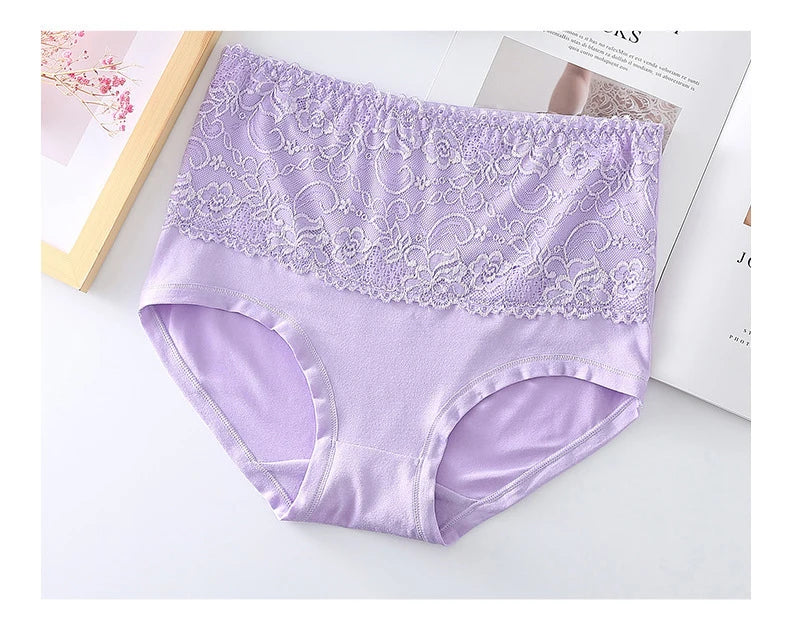6pcs Women's Panties High Waist Underwear Large Size Fashion Girls Briefs Plus Size Breathable Lace Panty Female Lingerie