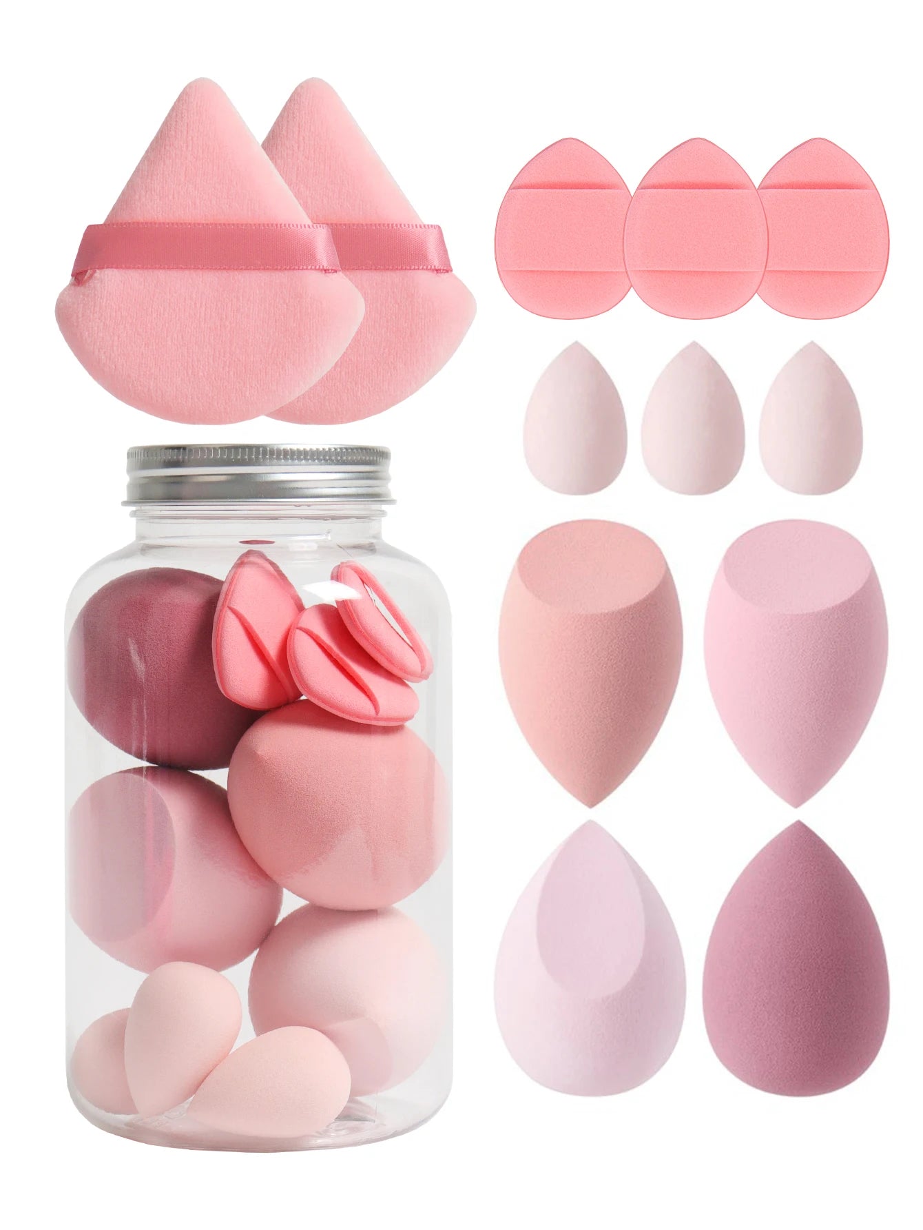 Makeup Sponge Set – 12 Piece Latex Free Sponges with Storage Jar for Wet Dry Use